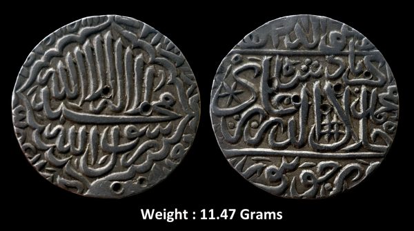 Mughal ; Akbar ; Silver Rupee ; Mint : Jaunpur ( Full mint ) ; Early Type ; Extremely rare with full 100 % mint and of such grade ;Ruler : Jalal-ud-din Muhammad Akbar